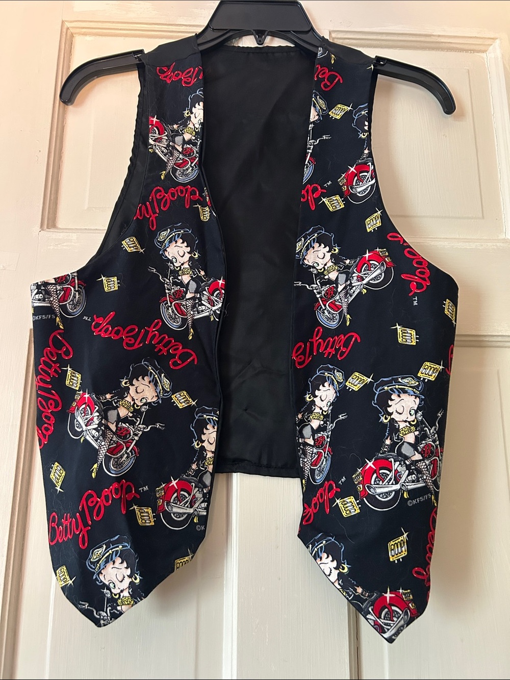 Betty Boop Black Vest with Red and White Motorcycle Print
